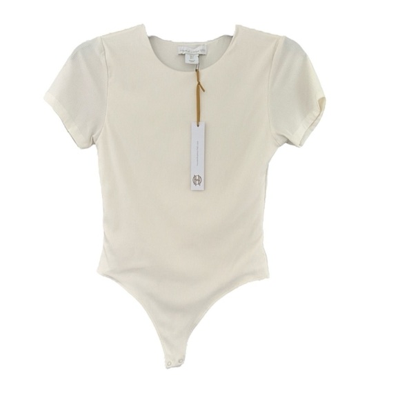 NWT HOUSE OF HARLOW 1960 Cream Off White High Neck Ribbed Bodysuit XS Revolve - Picture 4 of 11